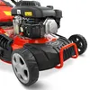 Close-up of a red lawnmower with a black engine and wheels. Produktbild-Vorschau