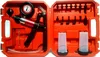 A red plastic case containing a vacuum pump and various accessories for brake bleeding. Produktbild-Vorschau