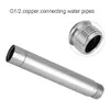 A silver-colored metal pipe with threaded ends, shown diagonally against a white background. A close-up inset shows the threading detail. Náhled obrázku produktu
