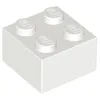 A single white Lego brick with four studs on top, shown from a slightly elevated diagonal angle. Produktbild-Vorschau