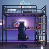 A loft bed with a desk and shelves underneath, set up as a gaming station with a computer, monitor, and gaming chair. Anteprima dell’immagine prodotto