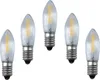 Five LED filament light bulbs with a clear, ribbed casing and silver screw bases are arranged in a row against a white background. Produktbild-Vorschau