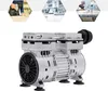 A silver and black vacuum pump compressor is shown against a white background, with three hexagonal images of industrial settings at the top. Náhled obrázku produktu