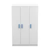 A white three-door wardrobe with blue handles, shown against a white background. Voir les images du produit