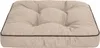 A close-up studio shot of a square cushion with tufting and a dark brown piping. Náhled obrázku produktu
