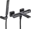 A black wall-mounted bathtub faucet with a handheld showerhead. Náhled obrázku produktu