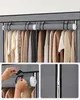 A collage showing a portable wardrobe with clothes hanging inside and close-ups of its features. Náhled obrázku produktu
