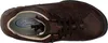 A top-down view of a brown leather shoe. Voir les images du produit