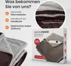 A marketing image showcasing a Seranova electric heating blanket, with text listing included items and a product box. Produktbild-Vorschau