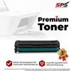 A printer and a toner cartridge are shown with marketing text and badges. Produktbild-Vorschau