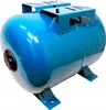 A blue horizontal pressure tank with black fittings on a white background. Anteprima dell’immagine prodotto