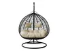 A black hanging egg chair with beige cushions, presented on a white background. Náhled obrázku produktu
