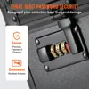 Close-up of a combination lock on a storage box, with marketing text and icons on the left. Anteprima dell’immagine prodotto