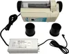 A pool salt chlorinator system with its power supply and accessories, laid out on a white background. Náhled obrázku produktu