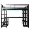 A black metal loft bed with an integrated desk and shelves, set against a white background. Voir les images du produit