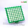 A square green filter with a white pleated filter material inside, set against a white background. Produktbild-Vorschau