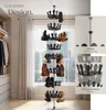 A shoe carousel displayed in a closet setting, with an inset showing details of its construction. Náhled obrázku produktu