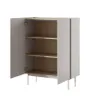 A light gray cabinet with wooden shelves and silver legs, shown with one door open. Anteprima dell’immagine prodotto