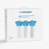 The image shows the packaging of a triple water filter system. Produktbild-Vorschau