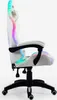 A white gaming chair with LED lights is shown from the side against a white background. Produktbild-Vorschau