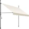 A beige awning is extended from a black metal frame, supported by poles, against a white background. Náhled obrázku produktu