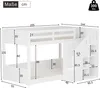 A diagram showing the dimensions of a white bunk bed with stairs and storage. Náhled obrázku produktu