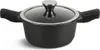 A black cooking pot with a glass lid and silver trim is shown against a white background. Produktbild-Vorschau