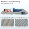 A woman is lying on an inflatable mattress, with close-up shots of the mattress surfaces below. Náhled obrázku produktu