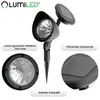A product image showcasing a solar-powered garden spotlight with callouts highlighting its features. Produktbild-Vorschau