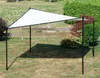 A white triangular canopy supported by black poles in a grassy yard. Produktbild-Vorschau