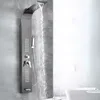 A modern shower panel with a waterfall shower head and body jets is shown in a bathroom setting. Podgląd zdjęcia produktu