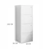 A white, four-door cabinet with dimensions indicated. Produktbild-Vorschau