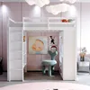 A child's loft bed with shelves and a chair in a room. Anteprima dell’immagine prodotto