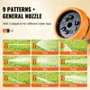 A collage of images showing different spray patterns of a garden hose nozzle. Produktbild-Vorschau