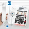 A white Geemarc phone with a handset being held by a person's hand, and a close-up of the phone's keypad and screen. Náhľad obrázku produktu