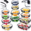 A collection of glass food storage containers filled with various fruits and vegetables, neatly arranged. Produktbild-Vorschau