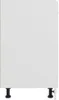 Side view of a white cabinet with black adjustable feet. Produktbild-Vorschau