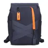 A navy blue backpack with orange accents and straps. Produktbild-Vorschau