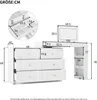 A diagram showing the dimensions of a white vanity table with a mirror and drawers. Anteprima dell’immagine prodotto