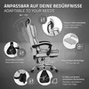 A marketing image of an ergonomic office chair with various features highlighted by text and diagrams. Produktbild-Vorschau