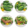 Four circular images featuring cucumbers and related items like flowers and garlic, arranged in a collage. Podgląd zdjęcia produktu