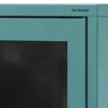Close-up of a teal metal cabinet with a black glass door. Náhled obrázku produktu
