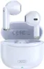 A pair of white wireless earbuds and their charging case. Produktbild-Vorschau