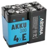 Four 9V rechargeable batteries are bundled together with a blue plastic holder. Produktbild-Vorschau