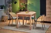 A dining set with a wooden table and four chairs in a room with green walls and wooden accents. Podgląd zdjęcia produktu