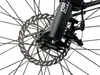 A close-up view of a bicycle's front wheel, disc brake, and part of the suspension fork. Produktbild-Vorschau