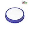 A round white filter with a blue rim, isolated on a white background. A logo is present in the top right corner. Produktbild-Vorschau