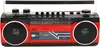 A red and black boombox with speakers and controls. Náhled obrázku produktu