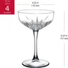 A single crystal champagne coupe glass with decorative cuts on the bowl, shown on a white background with dimensions indicated. Náhled obrázku produktu