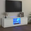 A white TV stand with blue LED lighting, with a TV mounted above it. Anteprima dell’immagine prodotto